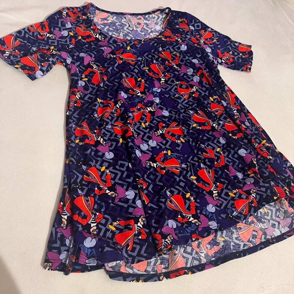 Lula Roe Captain Hook Purple Short Sleeve Flare Shirt Disney Park Ready